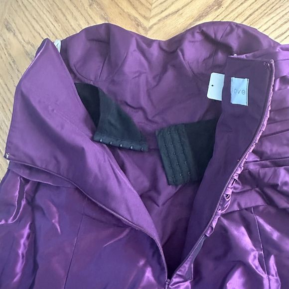 Formal Purple Satin Dress Ball Gown Rhinestone Gathered Bustier Strapless Bra - Picture 3 of 10